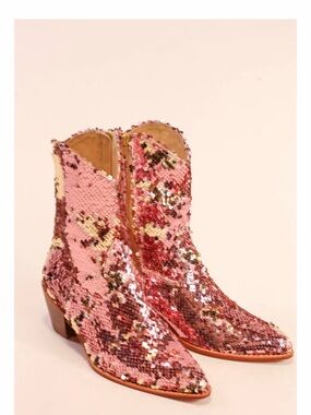 TWO TONE PINK SEQUIN BOOTS TAHSI